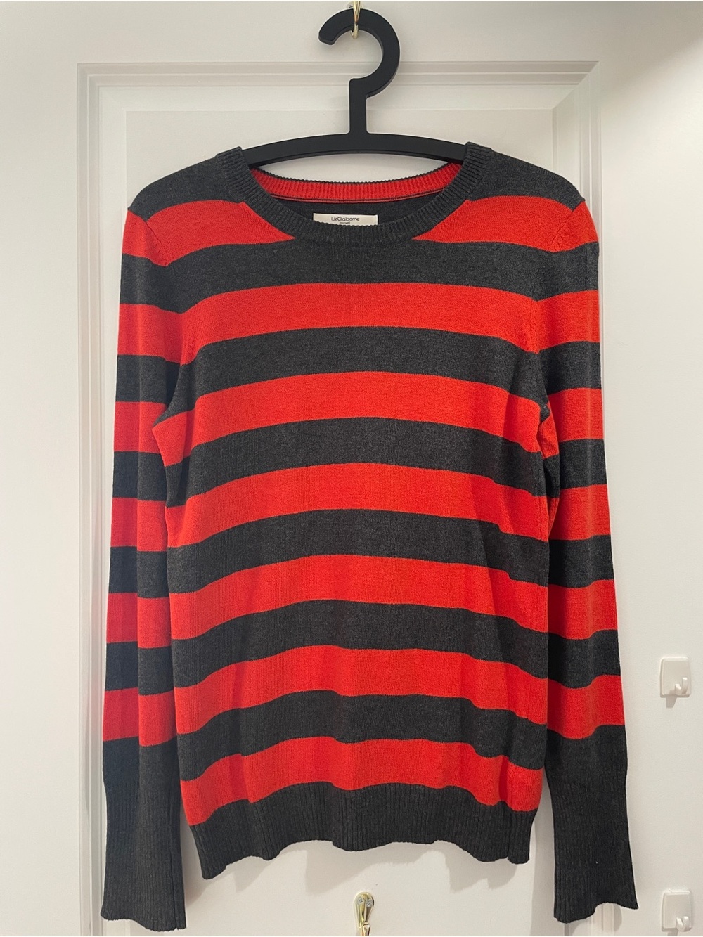 Liz Claiborne Red and Black Striped Crewneck Sweater